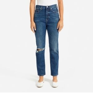 Everlane The Cheeky Dark Blue Straight Jeans, Women's Sz 31, Distressed